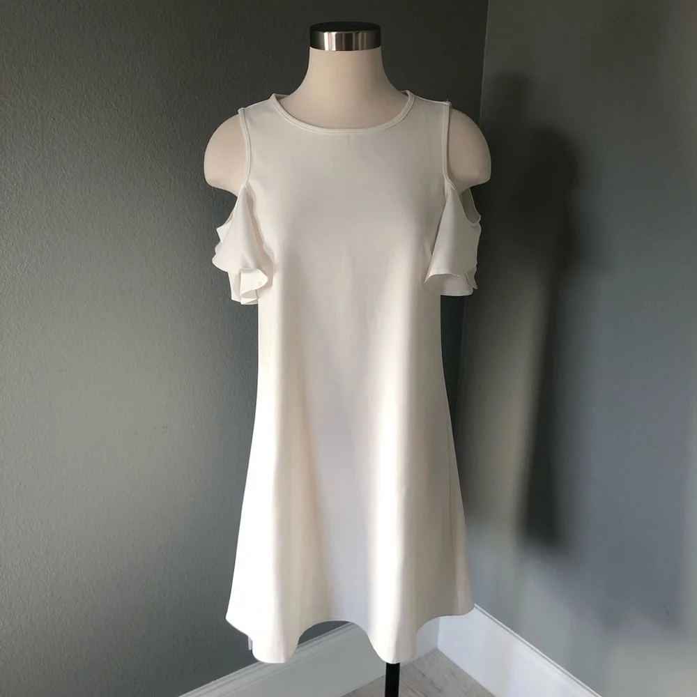 SheIn White Ruffle Cold Shoulder Mini Dress - Picture 1 of 16